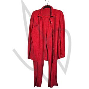 Red Two-Piece Lounge Set – Button Shirt & Elastic Waist Pants - L